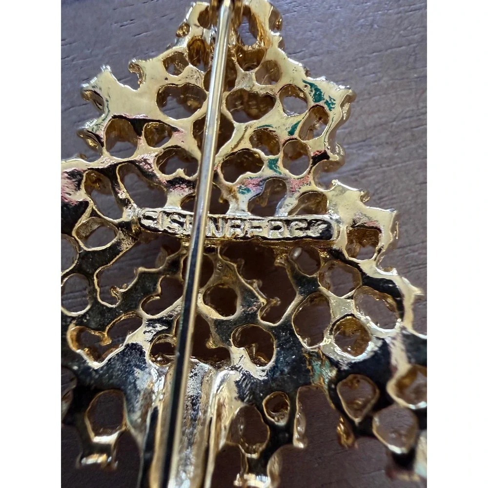 Eisenberg Christmas Tree Pin Multi Colored Rhinestones